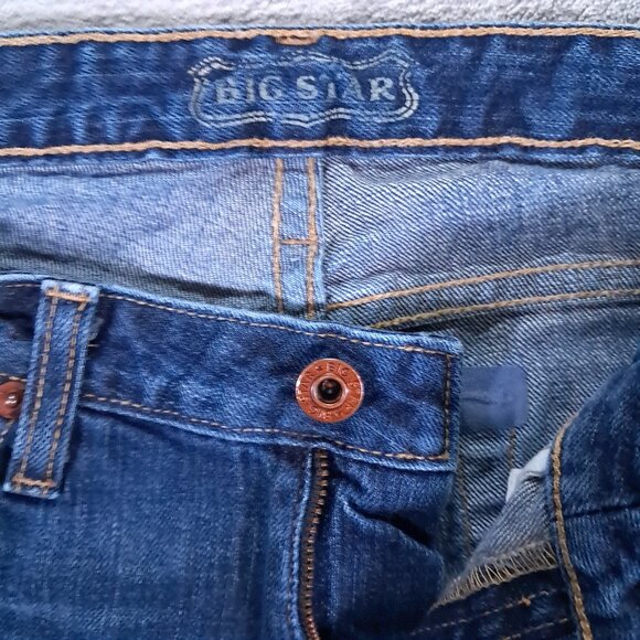 BIG STAR Sweet Low Boot Cut Jean Womens 32x33, Tag 29L Stretch Blue Distressed - Picture 5 of 15